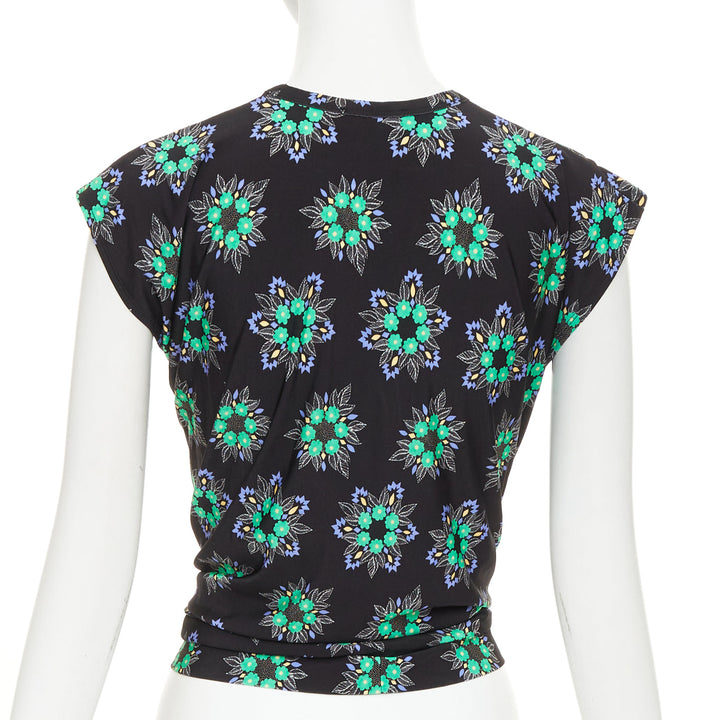 PACO RABANNE Geometric Floral asymmetric ring drape cap sleeve top FR34 XS