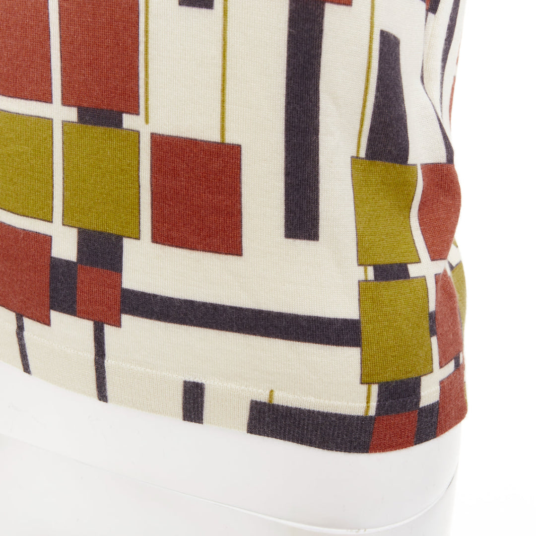 BOTTEGA VENETA green brown cashmere graphic round neck crop knit sweater IT38 X