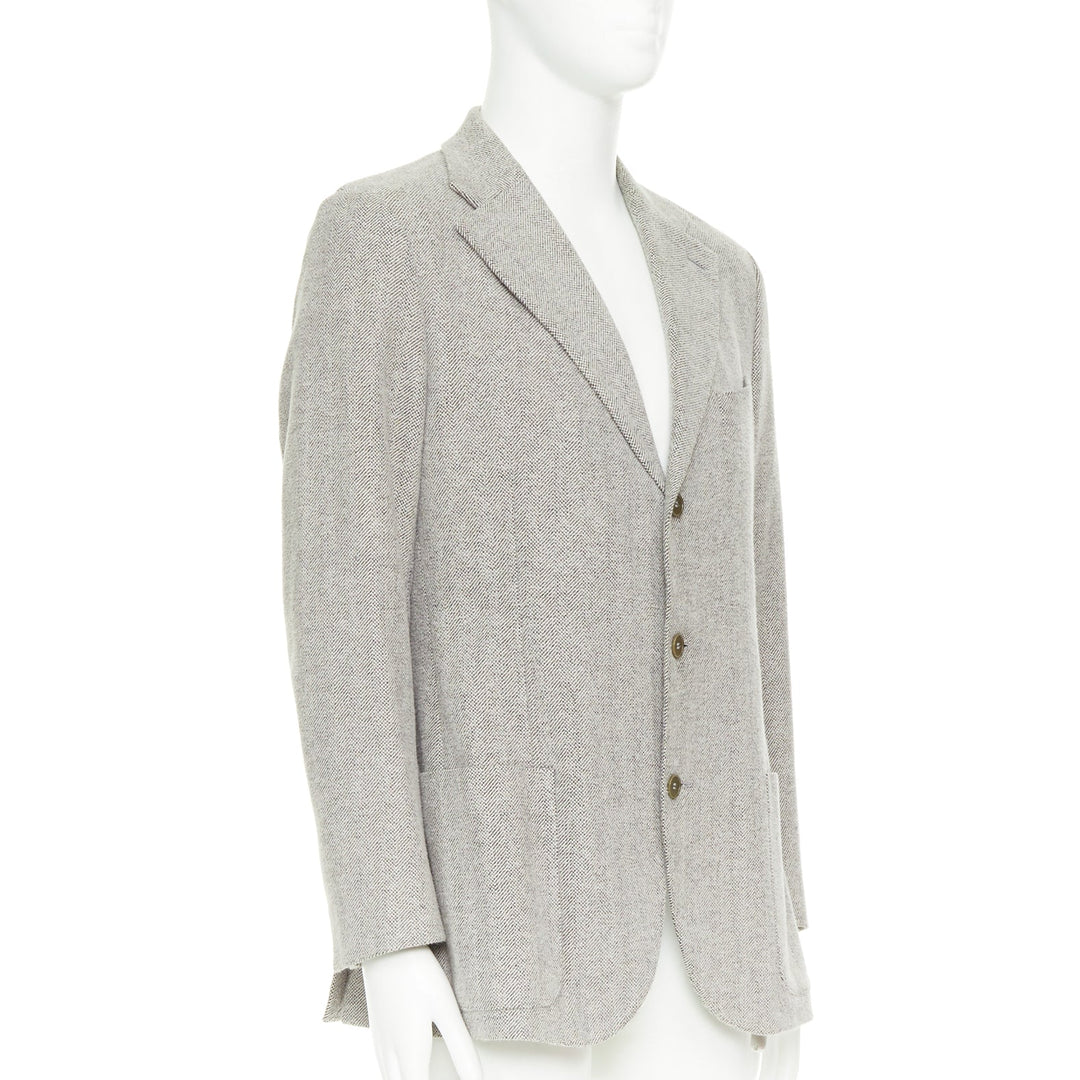 LORO PIANA grey cotton patch pocket 3-button single breasted blazer EU50 L