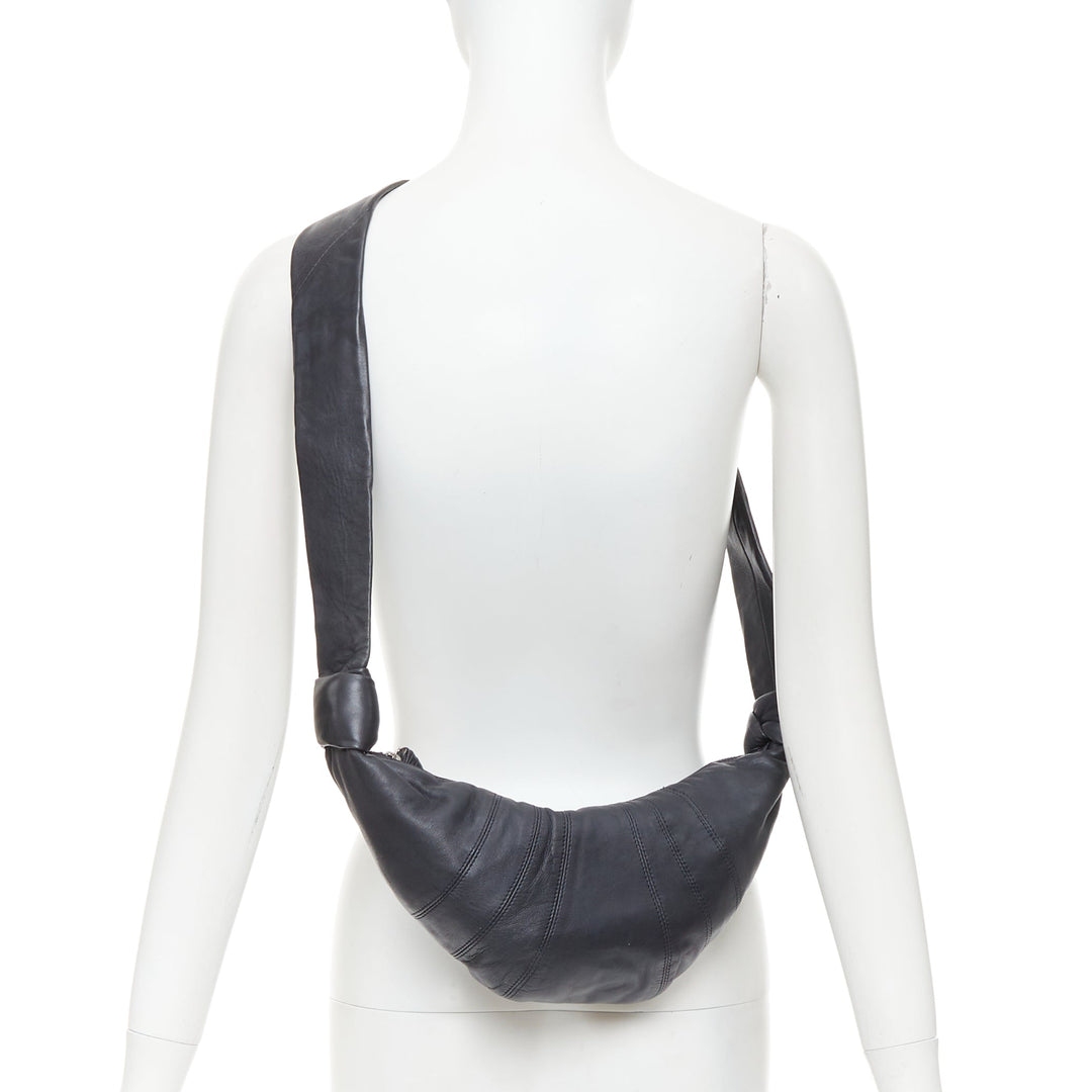 LEMAIRE Small Croissant black lambskin leather panelled half moon crossbody bag