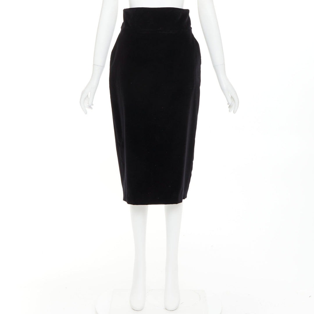 ALEXANDRE VAUTHIER black velvet high waisted duo pocket back slit pencil skirt