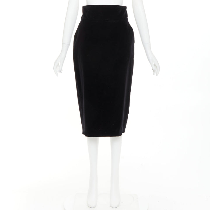 ALEXANDRE VAUTHIER black velvet high waisted duo pocket back slit pencil skirt