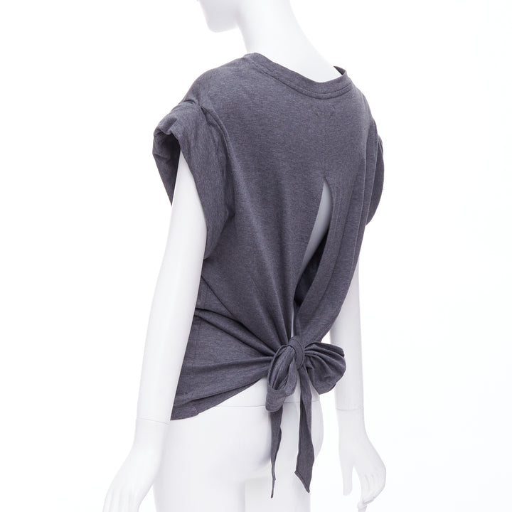 ISABEL MARANT Lowell grey cotton rolled drop sleeves open tie back top FR36 S