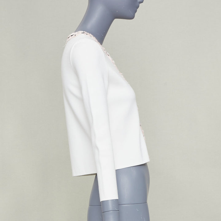 GIAMBATTISTA VALLI petal bead trim white viscose blend cardigan IT38 XXS