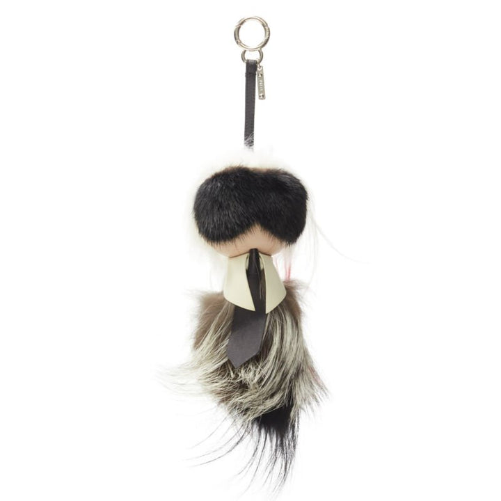 rare FENDI Karlito 2014 Large limited pink mink fox fur bag charm keyring