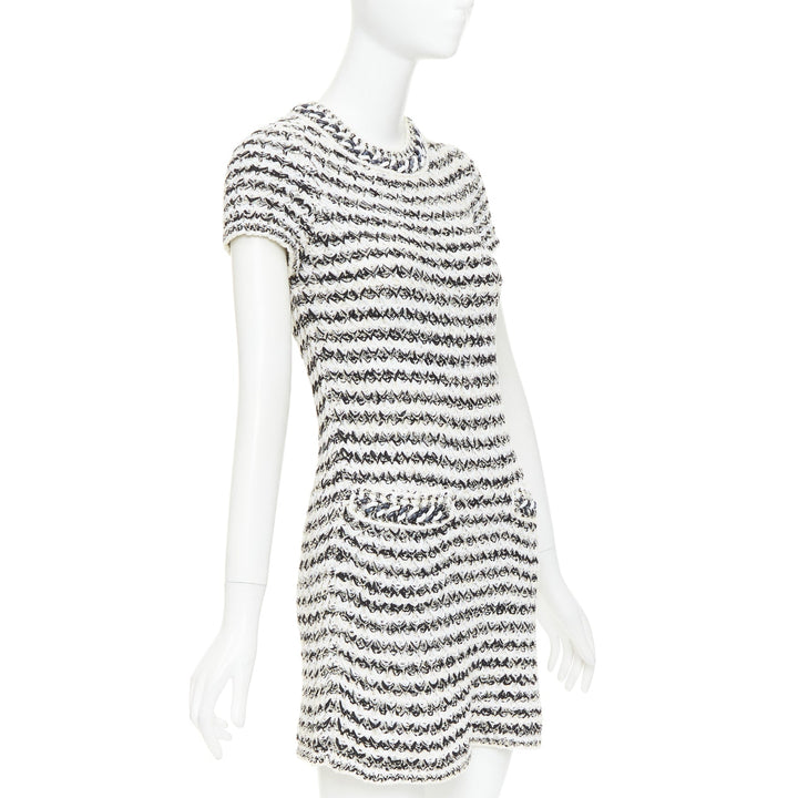 CHANEL 19P black white cotton tweed tweed chunky resin chain trim dress FR34 XS