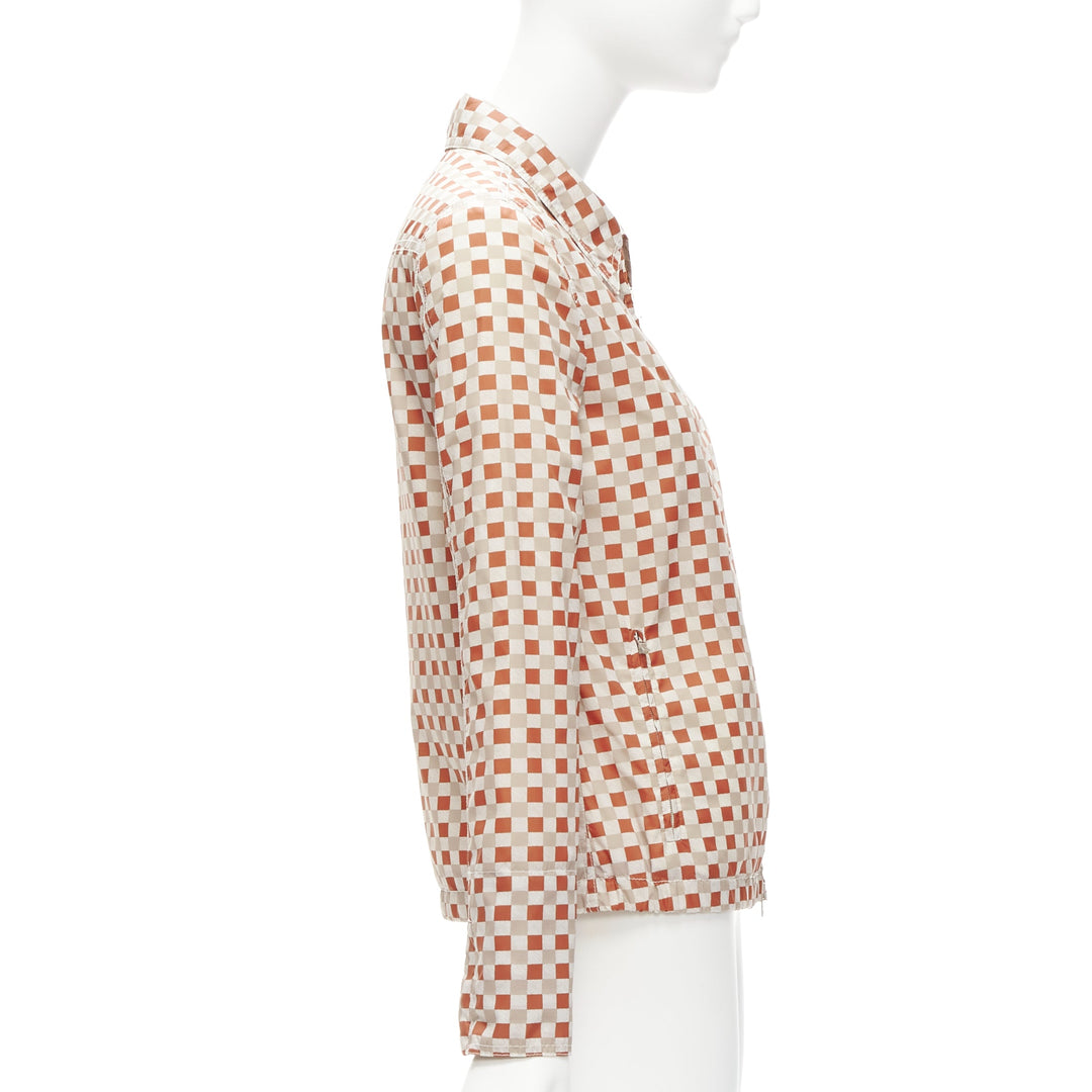 MARNI red beige checkerboard collared zip shell jacket IT38 XS