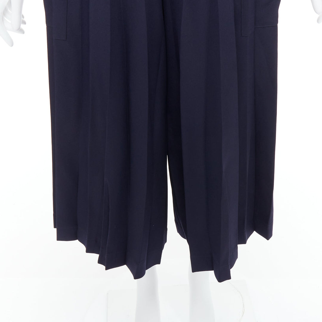 ISSEY MIYAKE ME navy pocketed pleated high waist culotte shorts