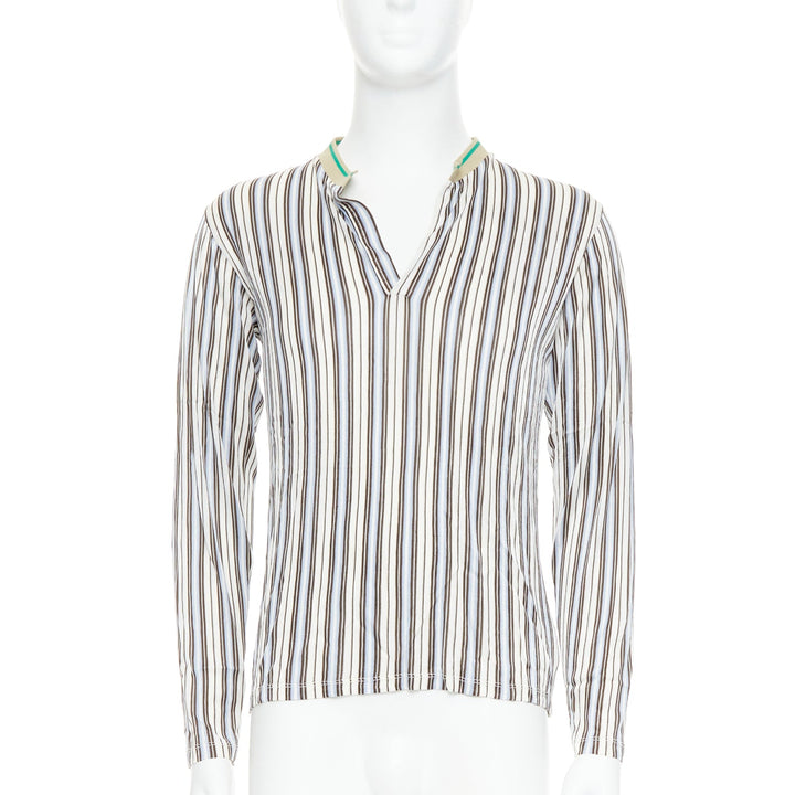 MIU MIU Vintage cream stripes green beige rib long sleeve polo shirt M