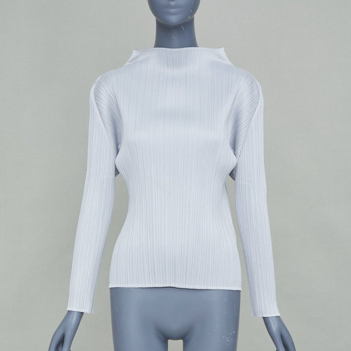 ISSEY MIYAKE Pleats Please grey plisse angular mock neck top JP3 L