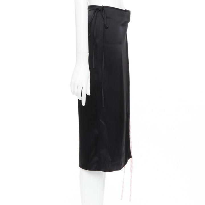 ALEXANDER WANG T black pink cream pinstripe wrap skirt US0 XS