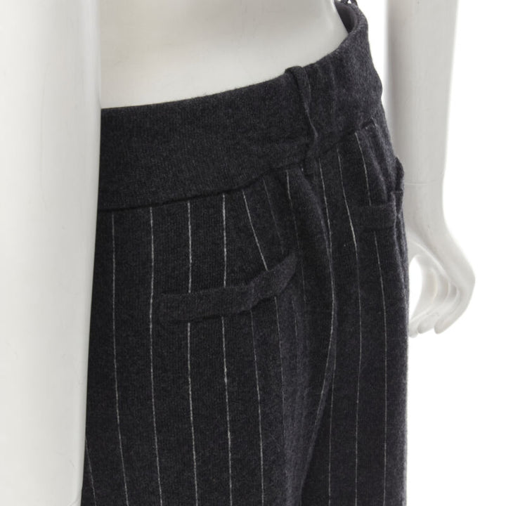 BARRIE 100% pure cashmere dark grey pinstriped pleated wide leg pants M