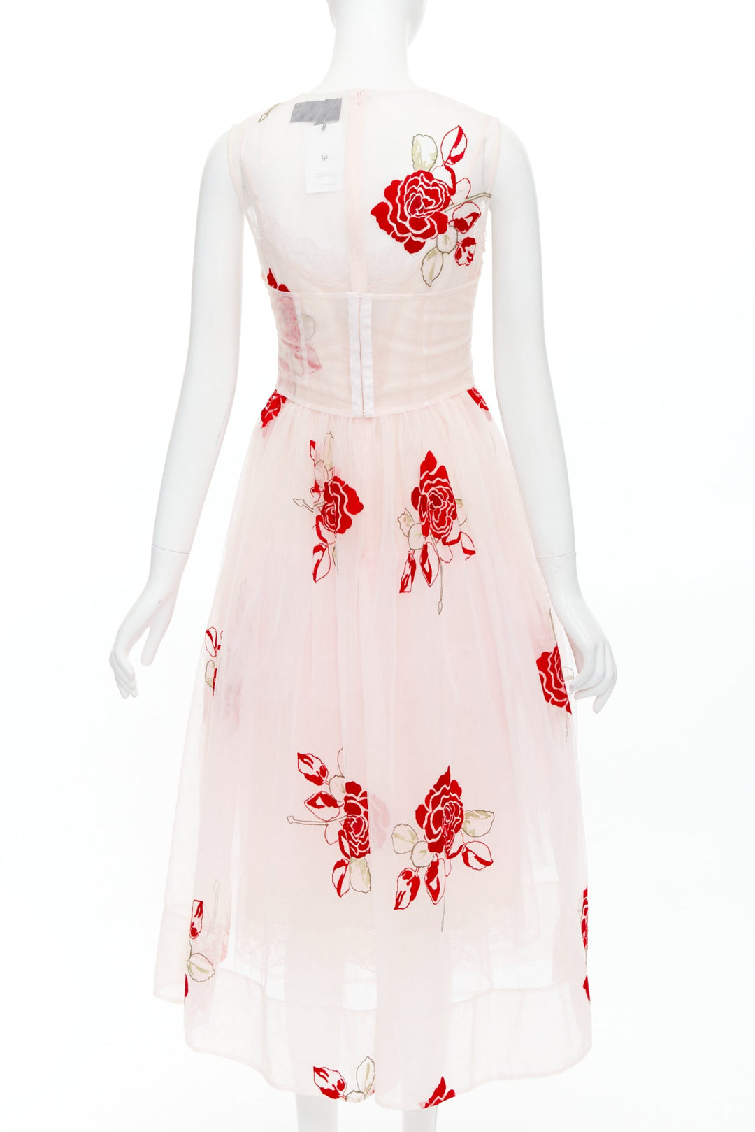 SIMONE ROCHA 2020 Runway  pink red rose floral embroidery tulle dress UK8 S