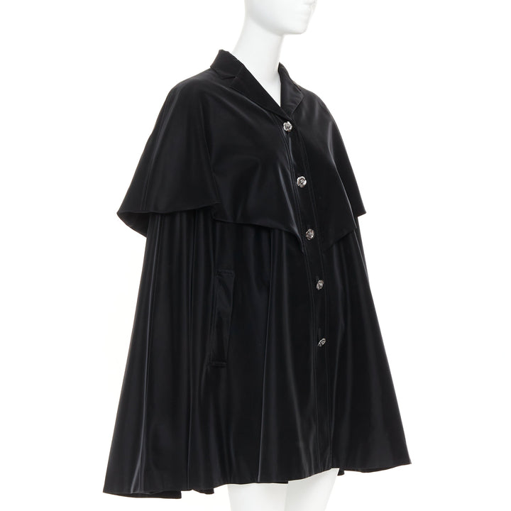 CHANEL 23K Runway black Camellia button cape overlay fluid parka coat FR38 M