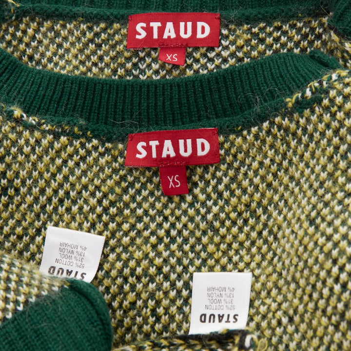 STAUD Knave green black Argyle cotton wool sweater vest cardigan twin set XS