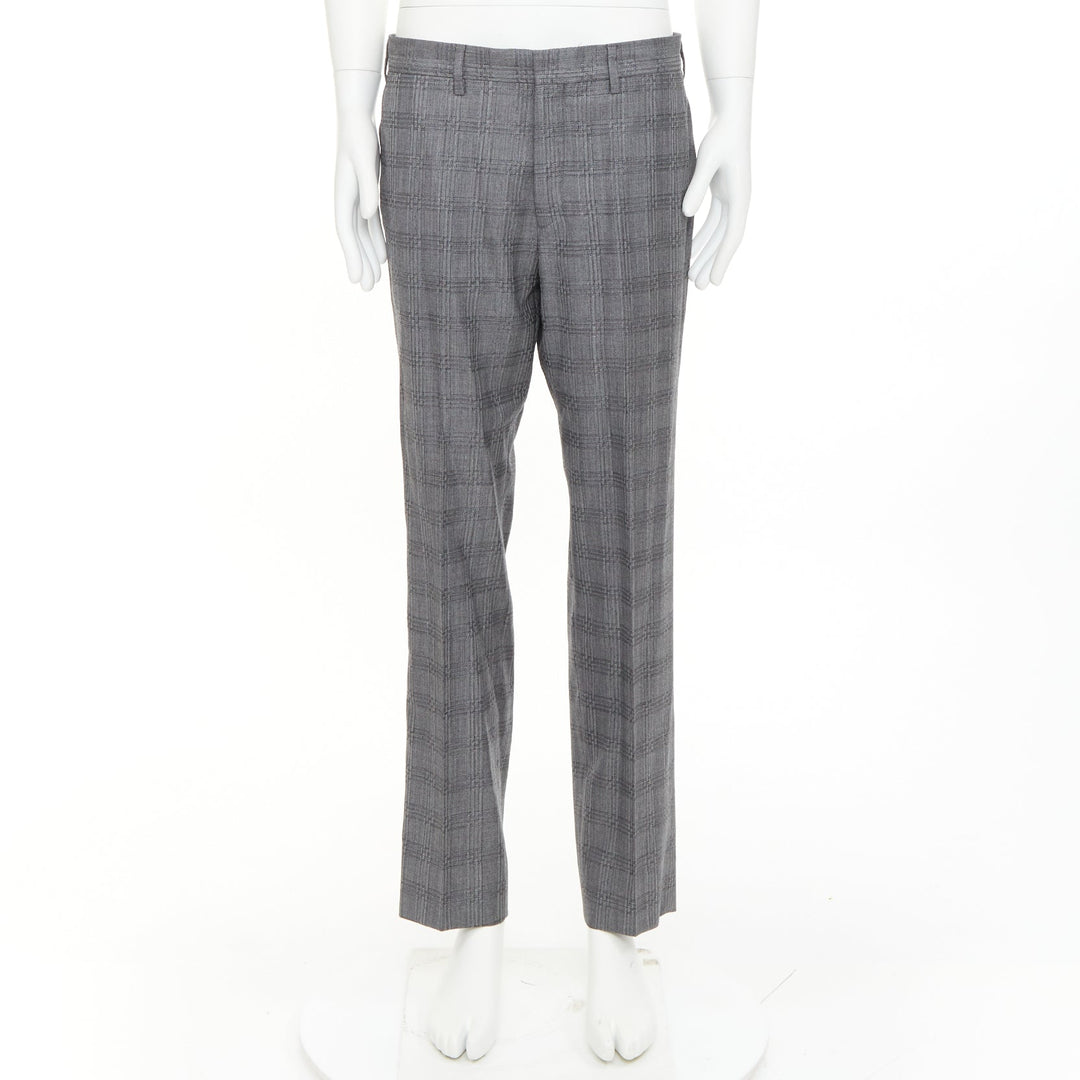 VERSACE grey wool silk checkered straight leg trousers IT50 L