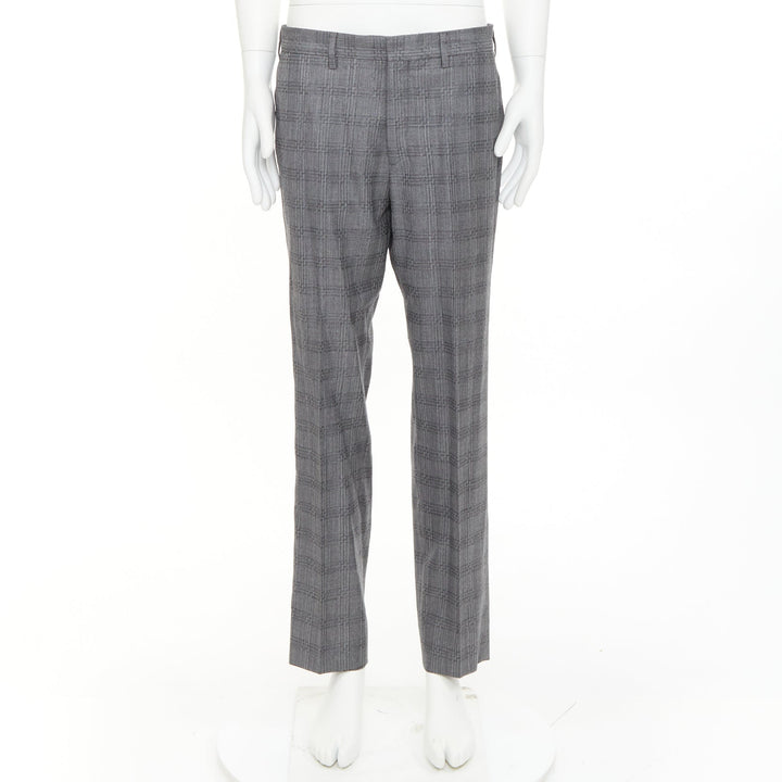 VERSACE grey wool silk checkered straight leg trousers IT50 L