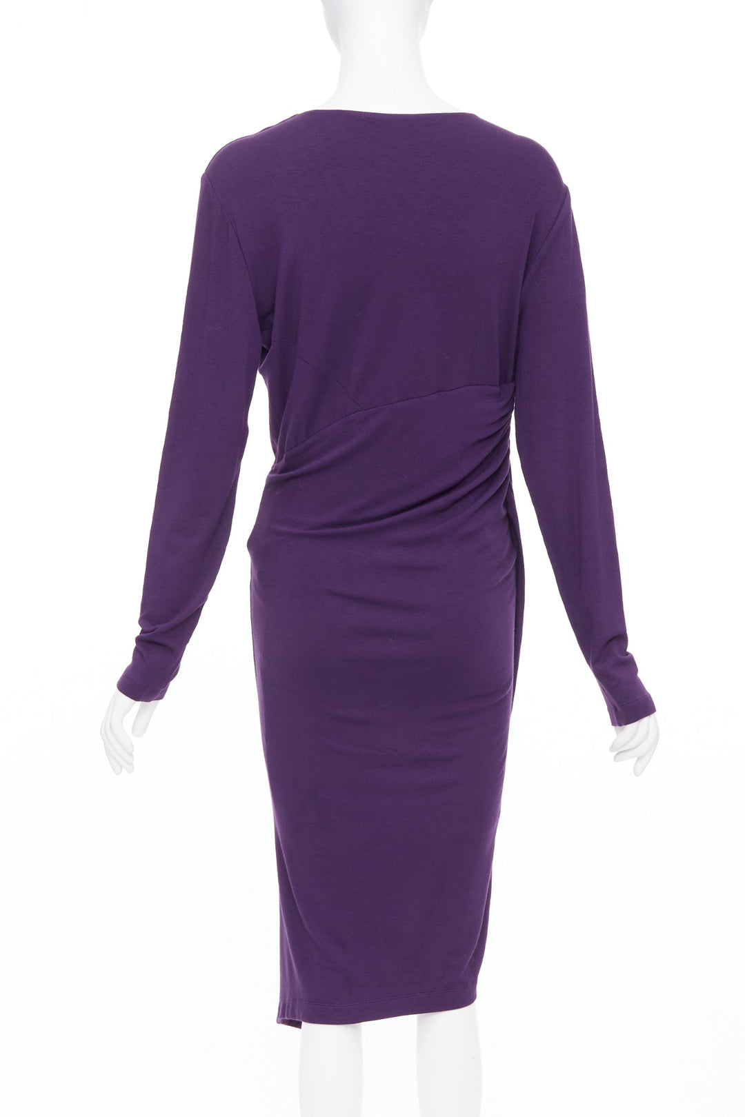 DONNA KARAN Surplice Neck Wrap purple jersey V neck drape dress L