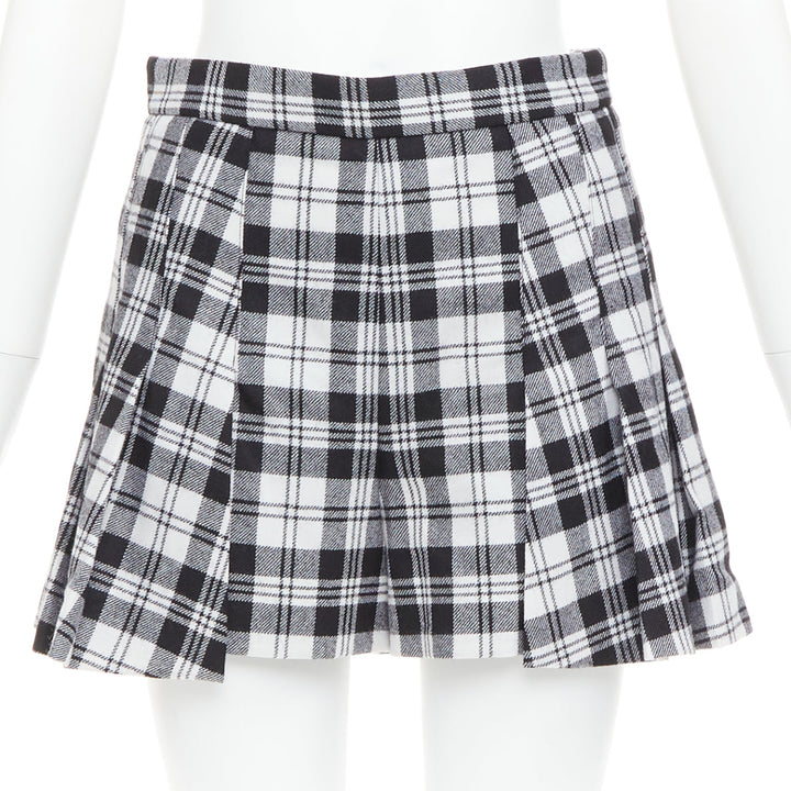 RED VALENTINO black grey 100% virgin wool checked tartan mini skort IT38 XS