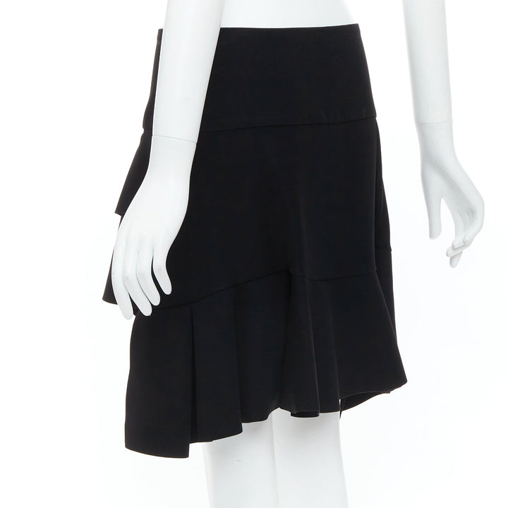 BALENCIAGA 2012 Runway black scuba structured ruffle slit skirt FR40 L