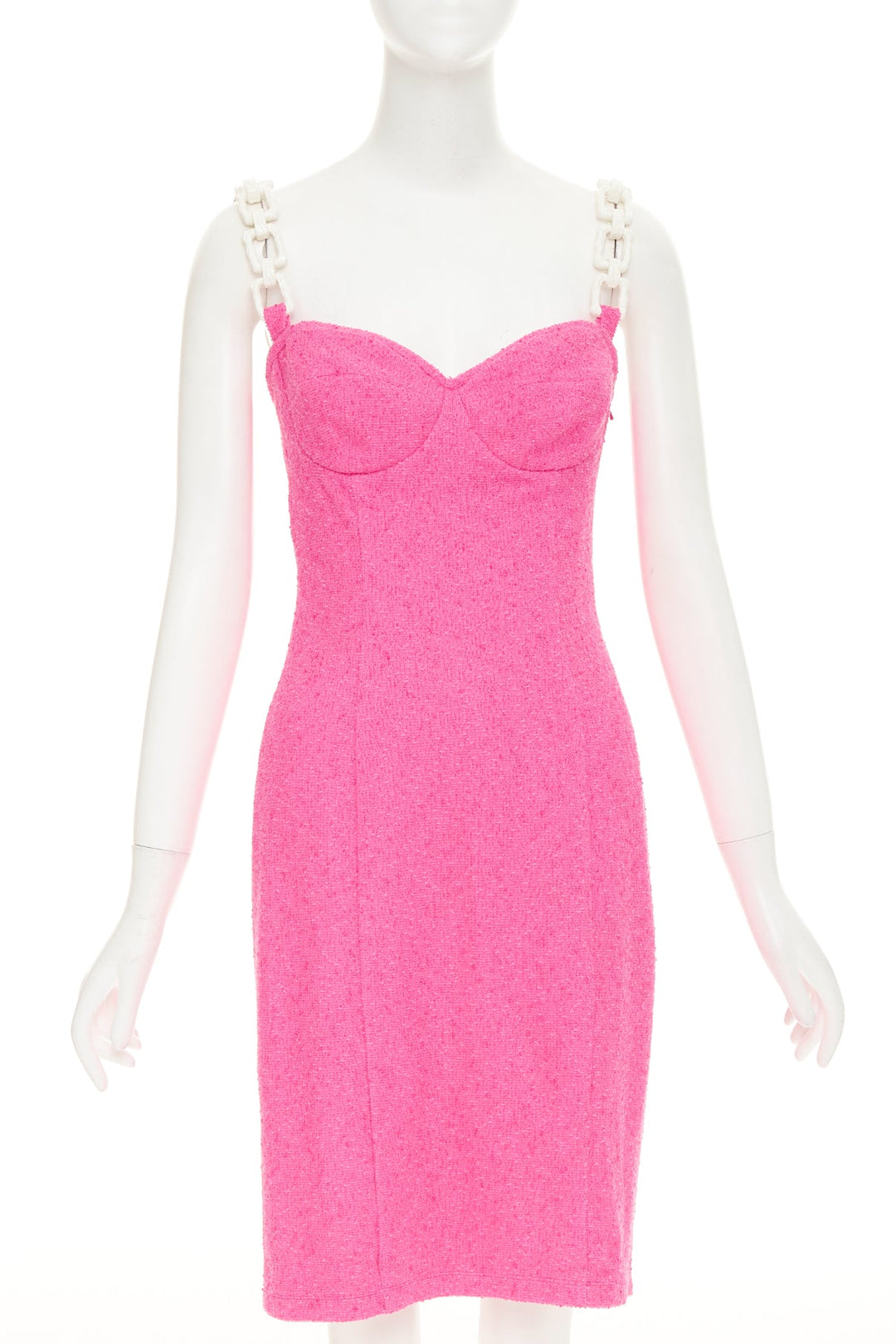 MOSCHINO Cheap and Chic Chunky Chain barbie pink boucle dress IT44 L