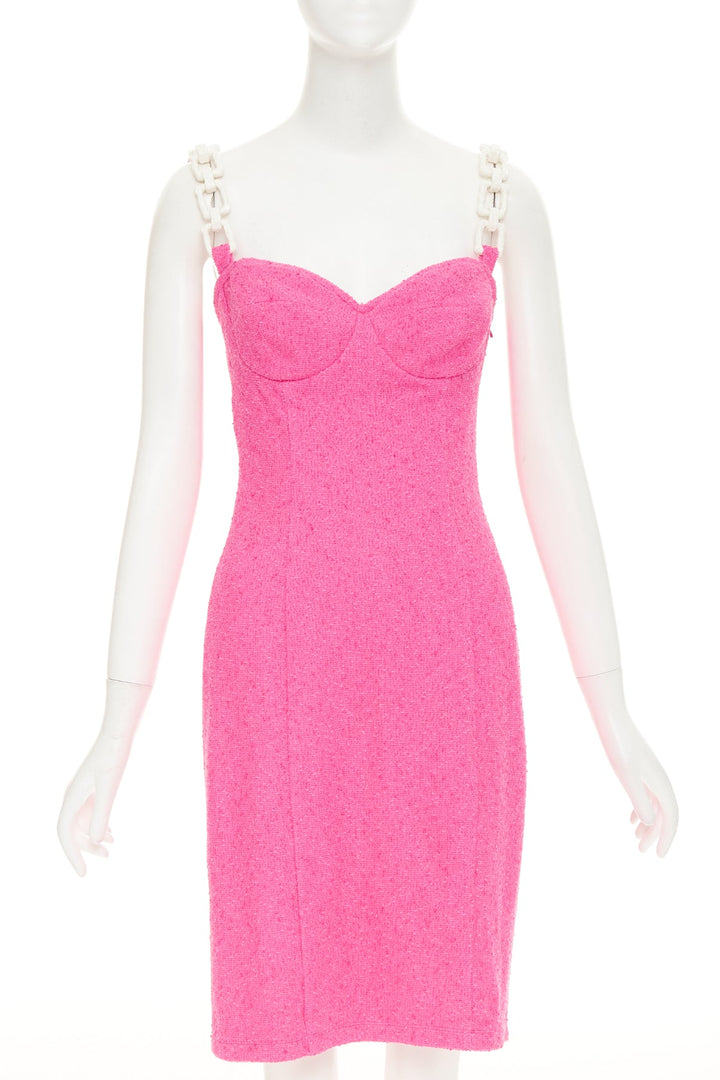 MOSCHINO Cheap and Chic Chunky Chain barbie pink boucle dress IT44 L