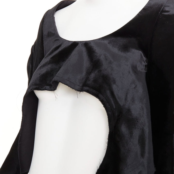 COMME DES GARCONS 2019 black velvet multi sleeves wide neck cut out crop top XS