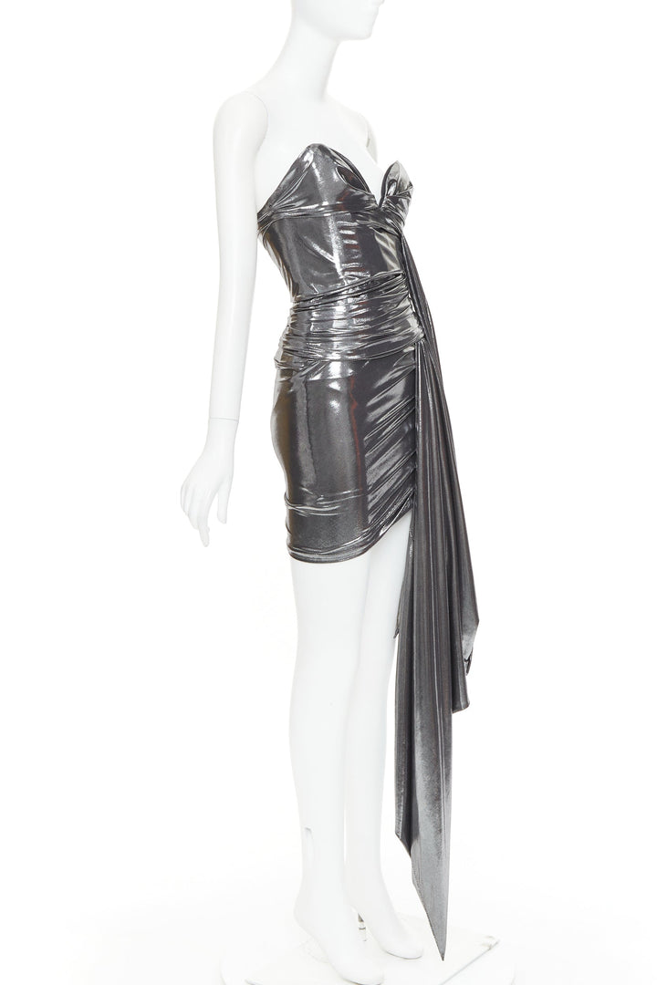 ALEXANDRE VAUTHIER AW2023 Runway silver liquid metal drape asymmetric mini dress