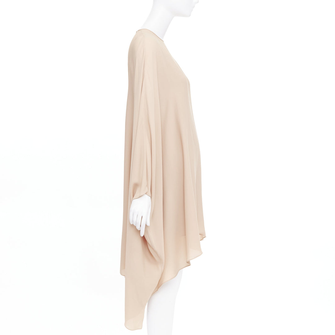 VALENTINO 100% silk nude cascade cape sleeves overlay keyhole mini dress IT38 XS