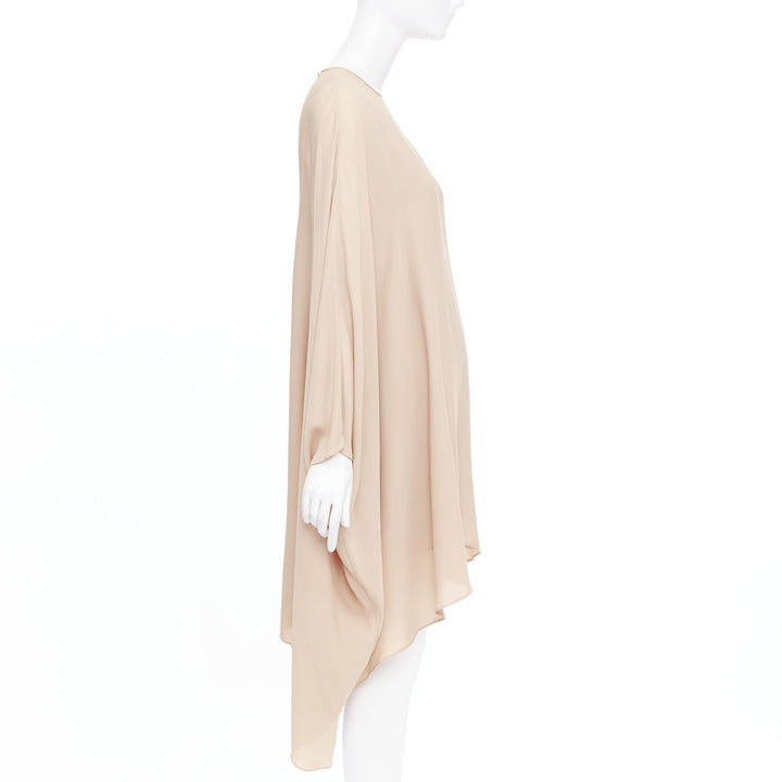 VALENTINO 100% silk nude cascade cape sleeves overlay keyhole mini dress IT38 XS