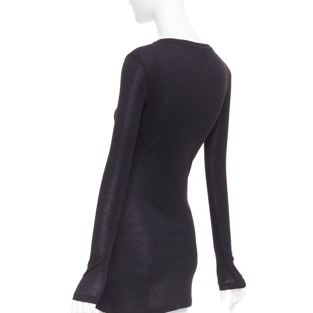 MIU MIU 2022 black white logo tab crew neck long sleeve tshirt dress IT36 XXS