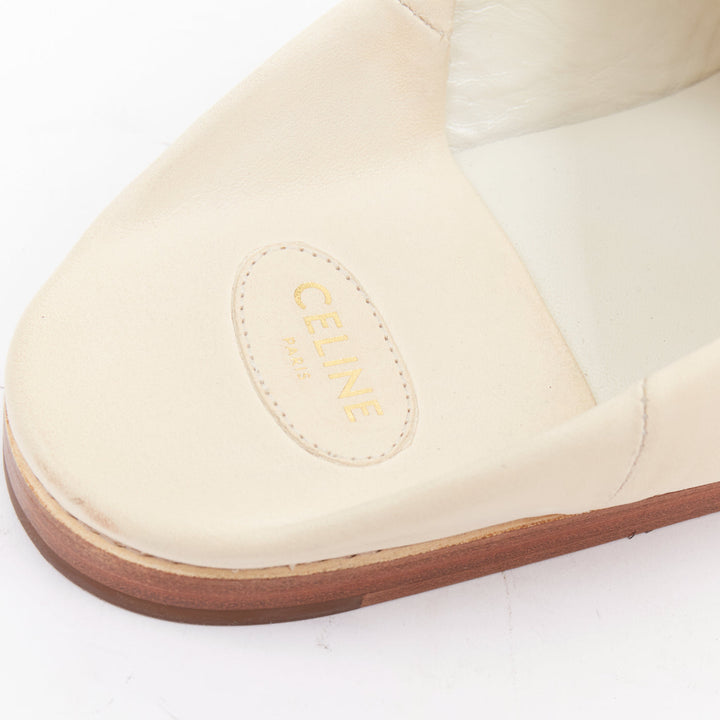 CELINE 2020 Janco Babouche off white leather gold logo step back slipper EU37