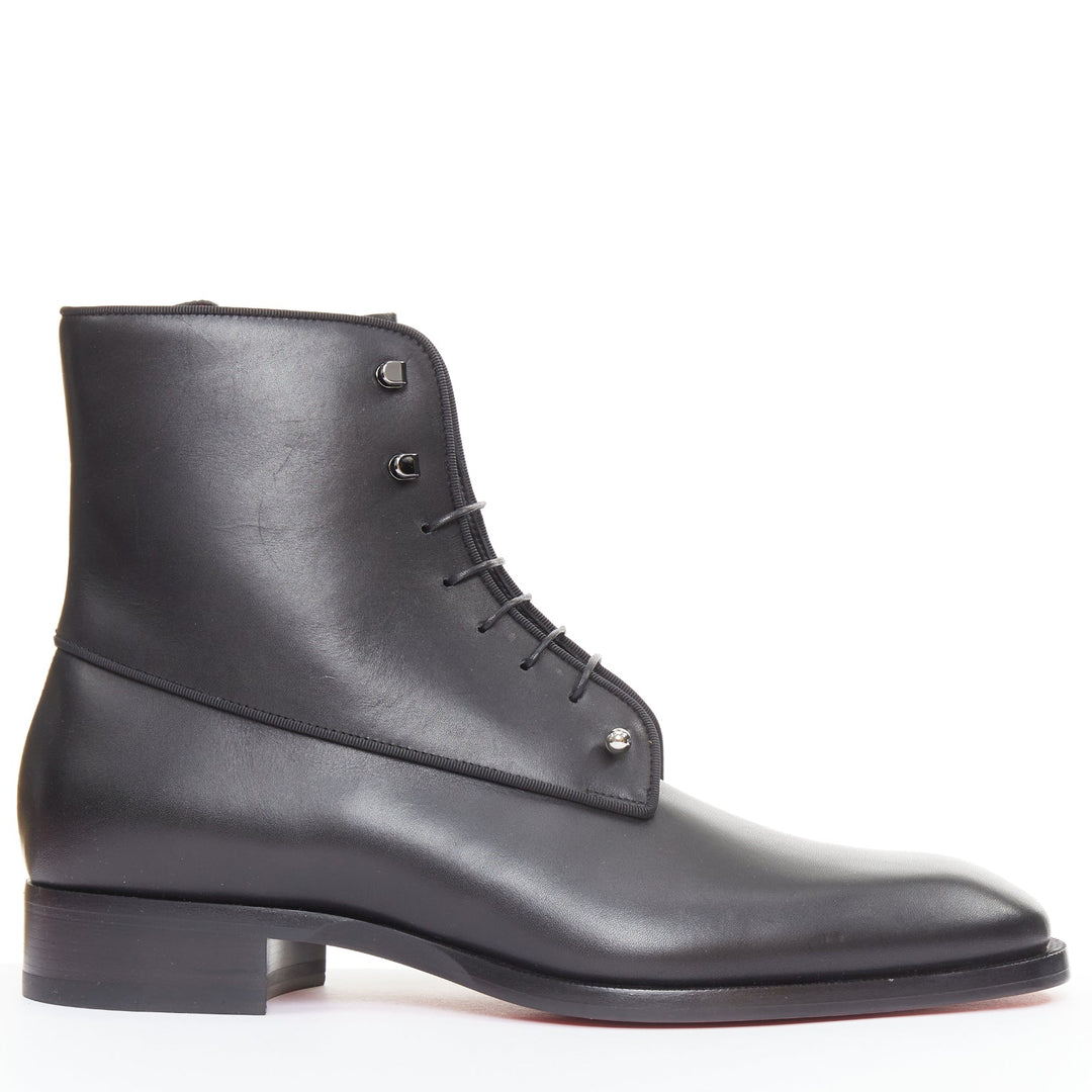 CHRISTIAN LOUBOUTIN Chambeli Boot Flat black barbell lace leather boot EU43 US10