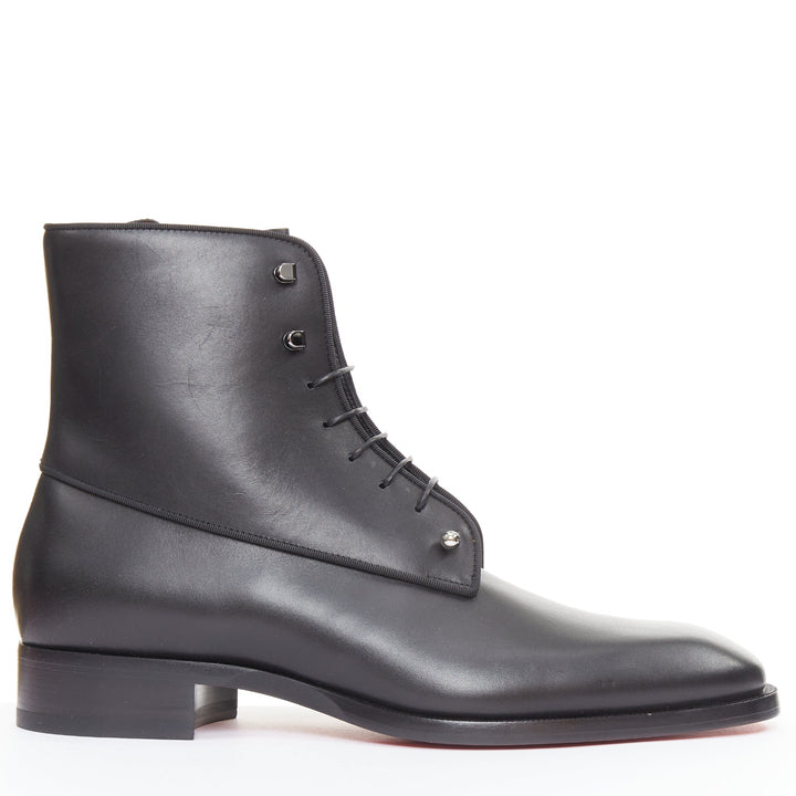CHRISTIAN LOUBOUTIN Chambeli Boot Flat black barbell lace leather boot EU43 US10