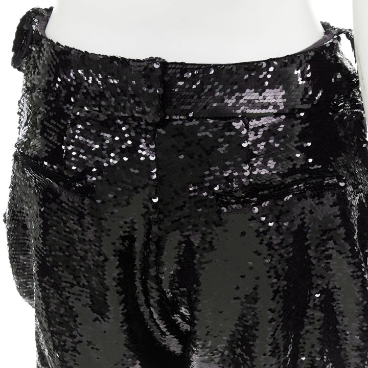 ALEXANDRE VAUTHIER COUTURE black sequinned draped front pocketed bubble shorts