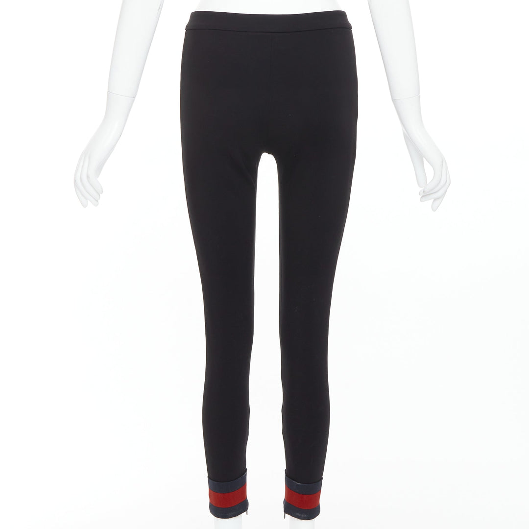 GUCCI black viscose blend red web cuff tapered pants S