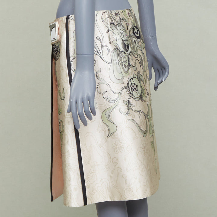 PRADA 2018 Runway James Jean Fairy print rubber tab wrap skirt IT42 M