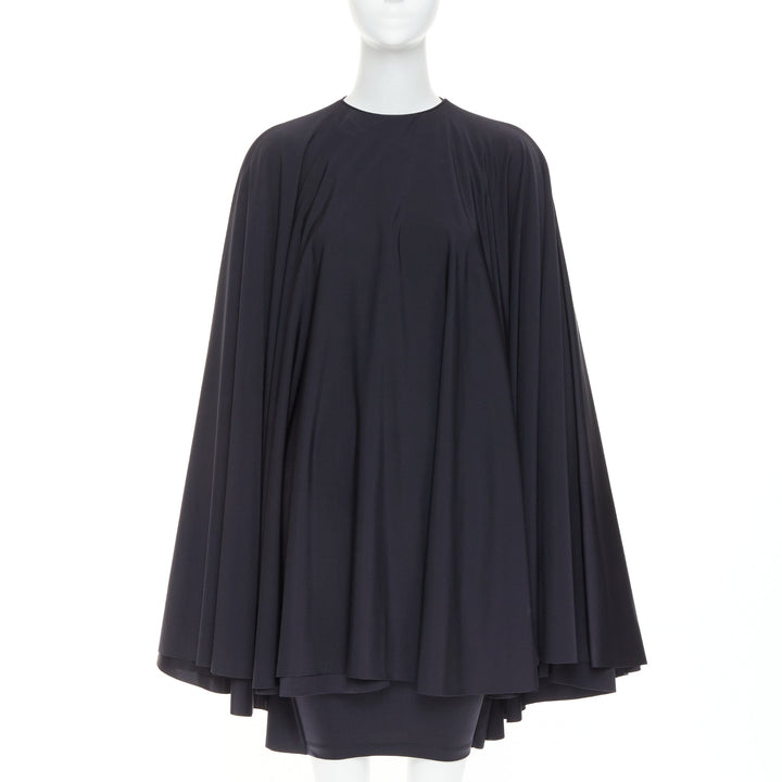 BALENCIAGA Demna 2019 black spandex caped vacuum sucked bodycon dress FR34 XS