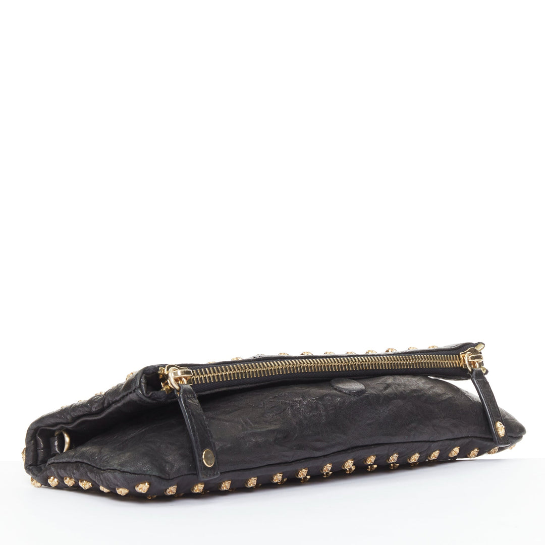 THOMAS WYLDE Day of the Dead Punk black leather gold skull stud  clutch bag