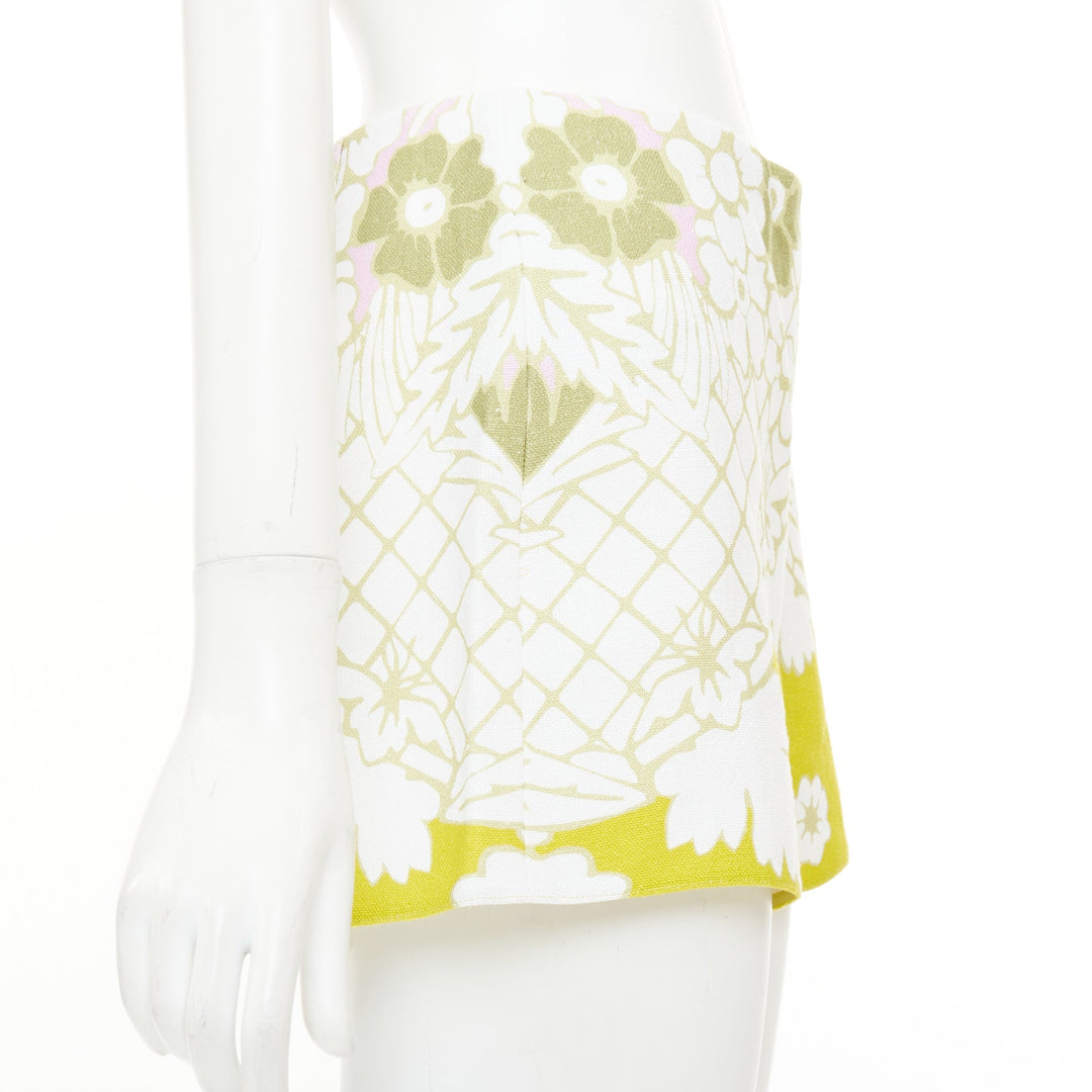 VALENTINO 2020 green yellow white floral lattice graphic jacquard shorts IT38 XS