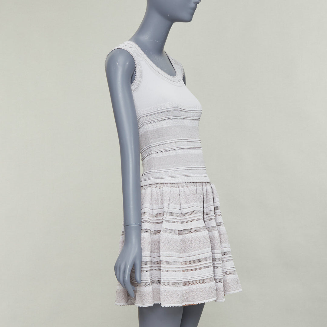 ALAIA powder grey viscose tiered stretch knit sleeveless fit flare dress FR36 S