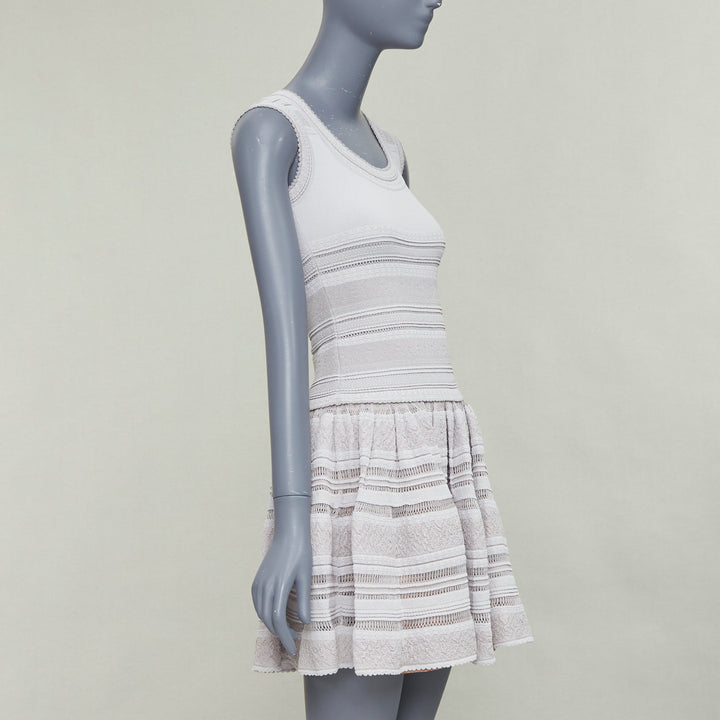 ALAIA powder grey viscose tiered stretch knit sleeveless fit flare dress FR36 S