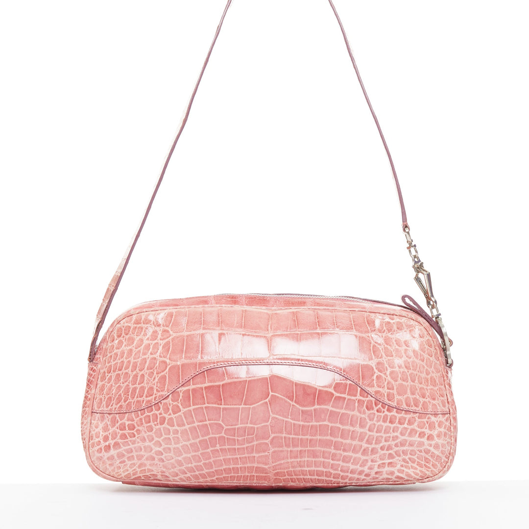 rare PRADA Vintage glossy pink scaled leather silver clasp chain shoulder bag