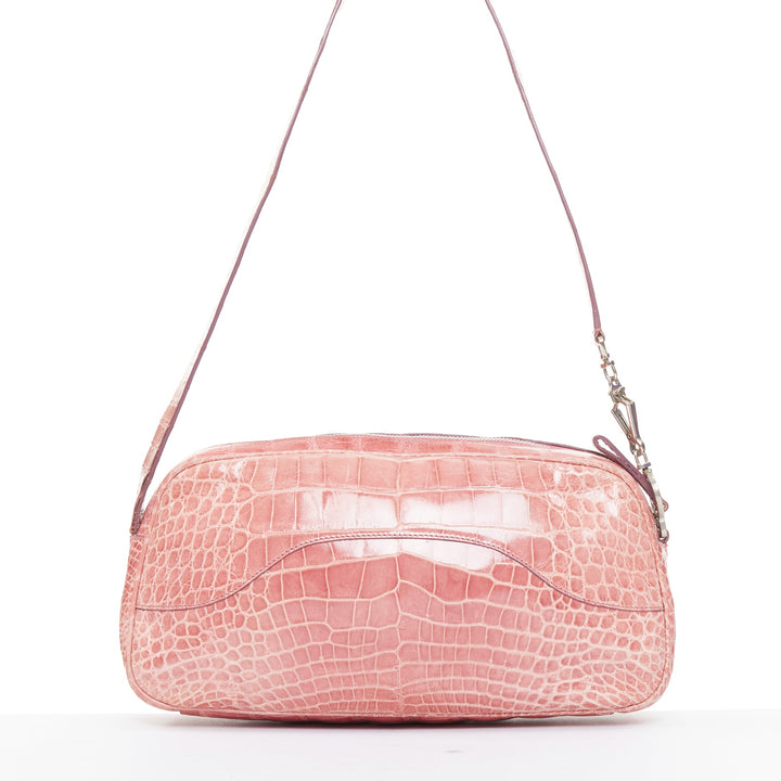 rare PRADA Vintage glossy pink scaled leather silver clasp chain shoulder bag