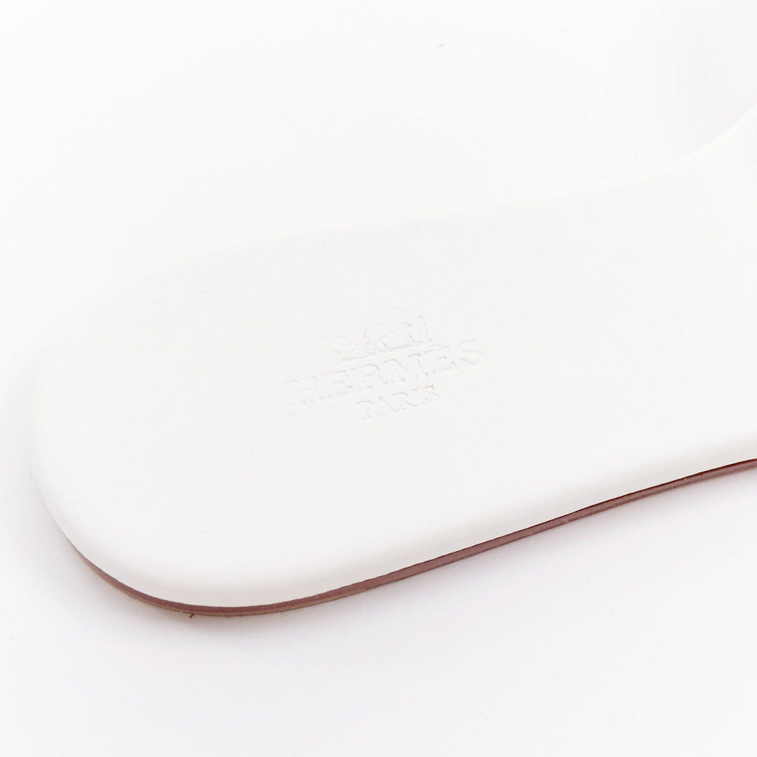 HERMES Lisboa Chaine d'Ancre white leather cut out flat sandal slippers EU37.5