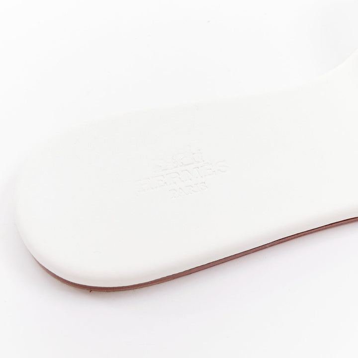 HERMES Lisboa Chaine d'Ancre white leather cut out flat sandal slippers EU37.5