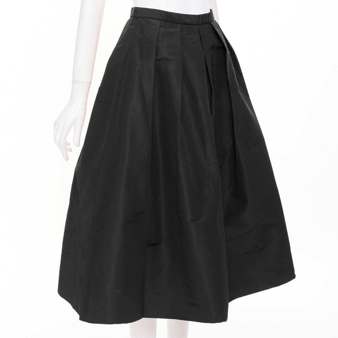 TIBI black silk taffeta structured pleated high waist aline midi skirt US2 S