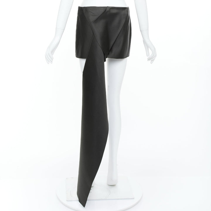 PRADA 2022 Runway black silk satin origami trail train mini skirt IT38 XS