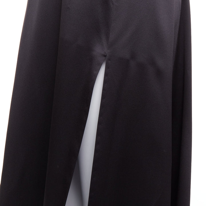 SAINT LAURENT 2022 Runway black silk plunge open back high slit slip gown FR40 M