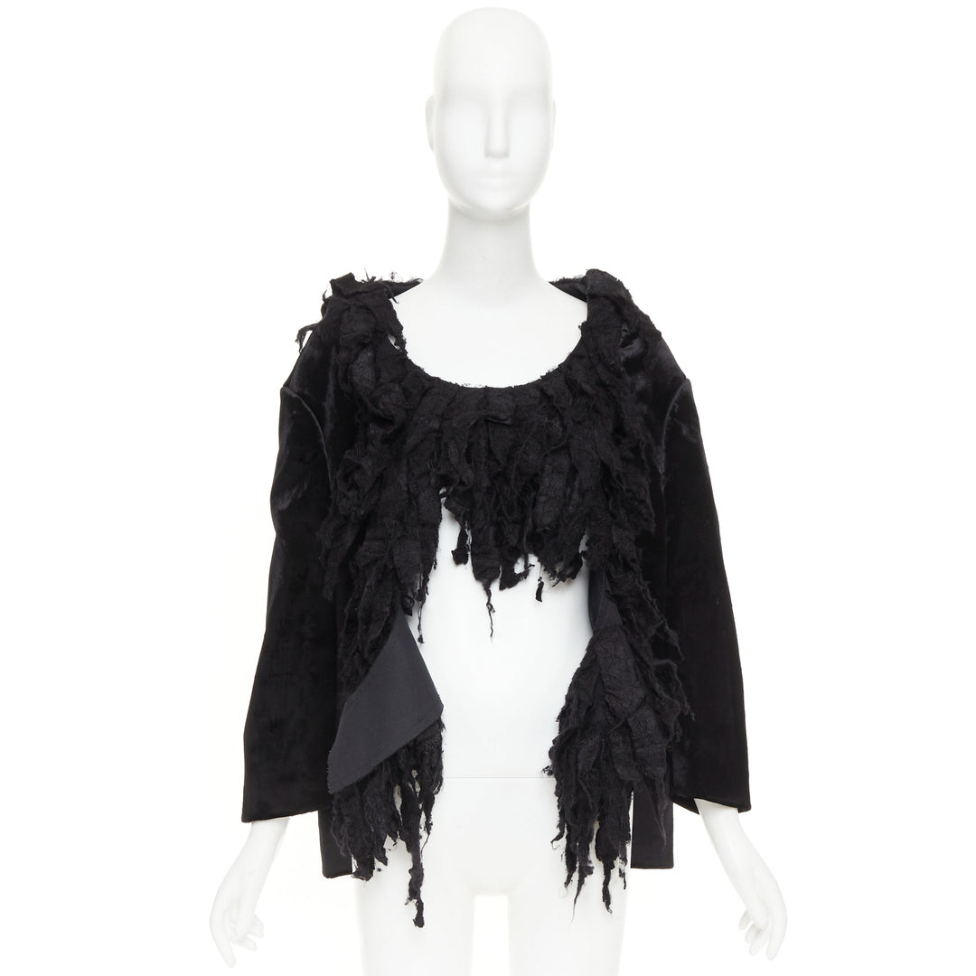 rare COMME DES GARCONS 2019 Runway black shredded silk fringe multi sleeves top